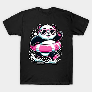 Pool Party Panda in Sunglasses on a Pink Float Funny Pool Panda T-Shirt